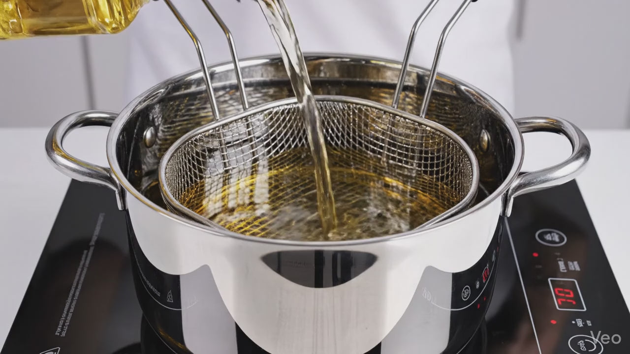 Stainless Steel Deep Frying Pot with Strainer Basket