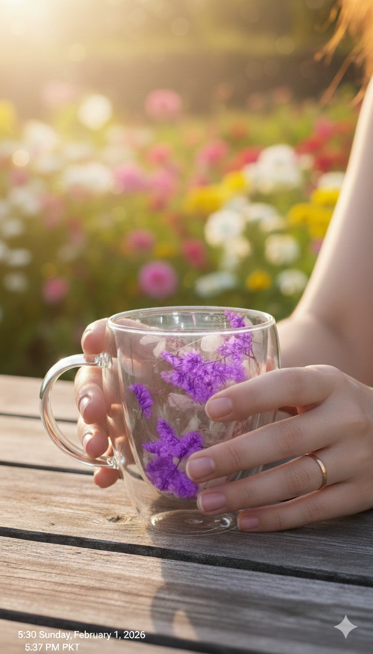 Premium Double-Walled Glass Mug – Elegant Floral Edition
