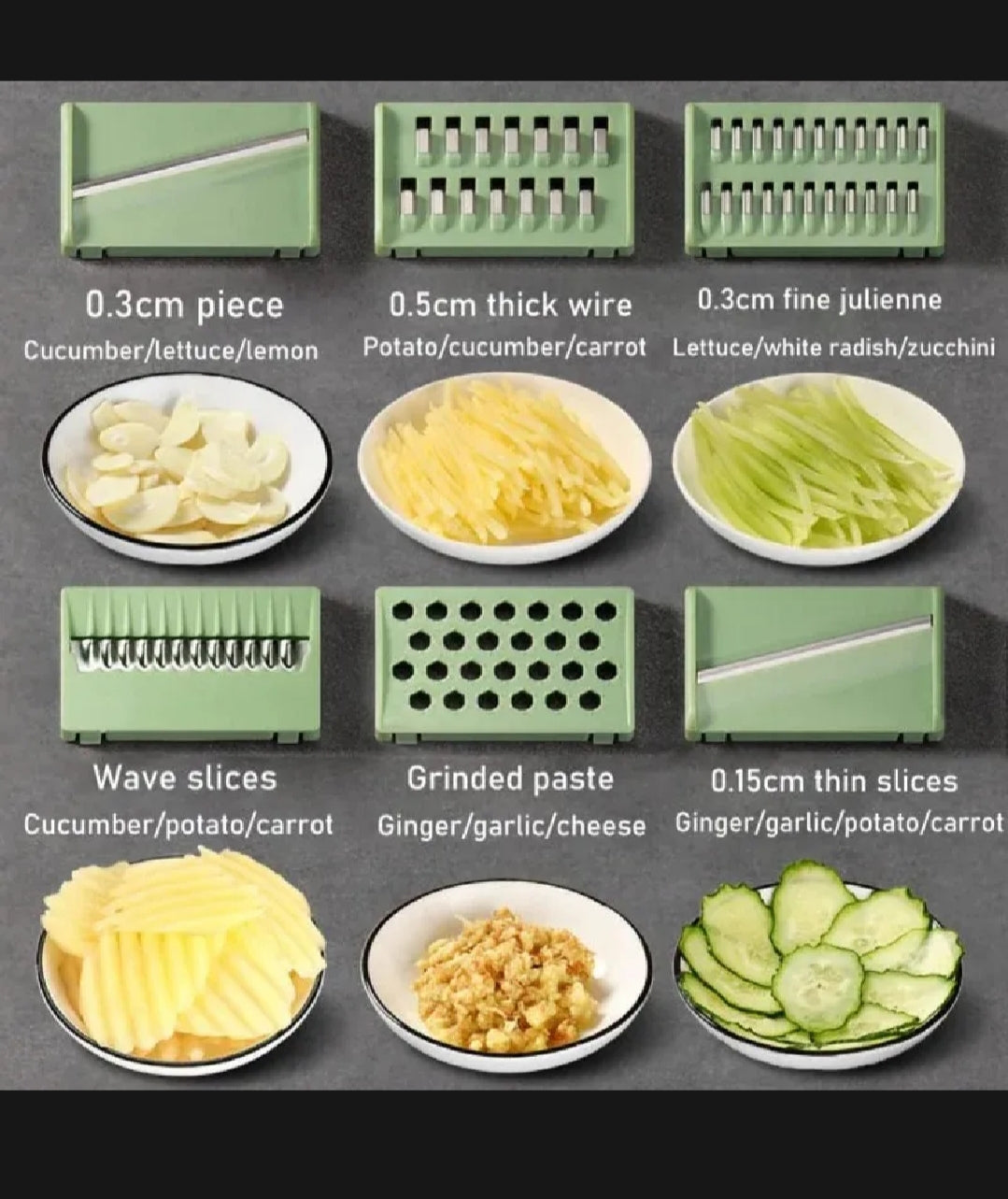 6-in-1 Multi-Function Stainless Steel Vegetable Cutter & Mandoline Slicer with Safety Hand Guard