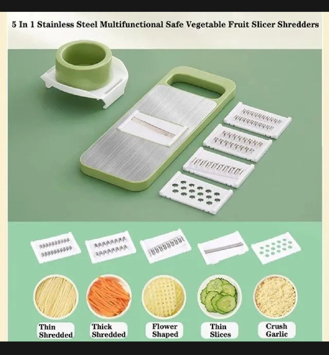 6-in-1 Multi-Function Stainless Steel Vegetable Cutter & Mandoline Slicer with Safety Hand Guard