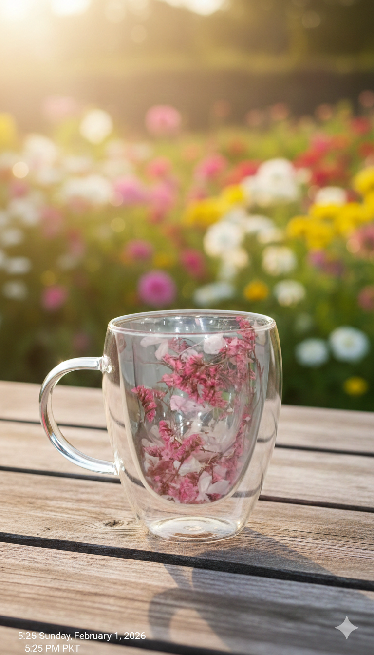 Premium Double-Walled Glass Mug – Elegant Floral Edition