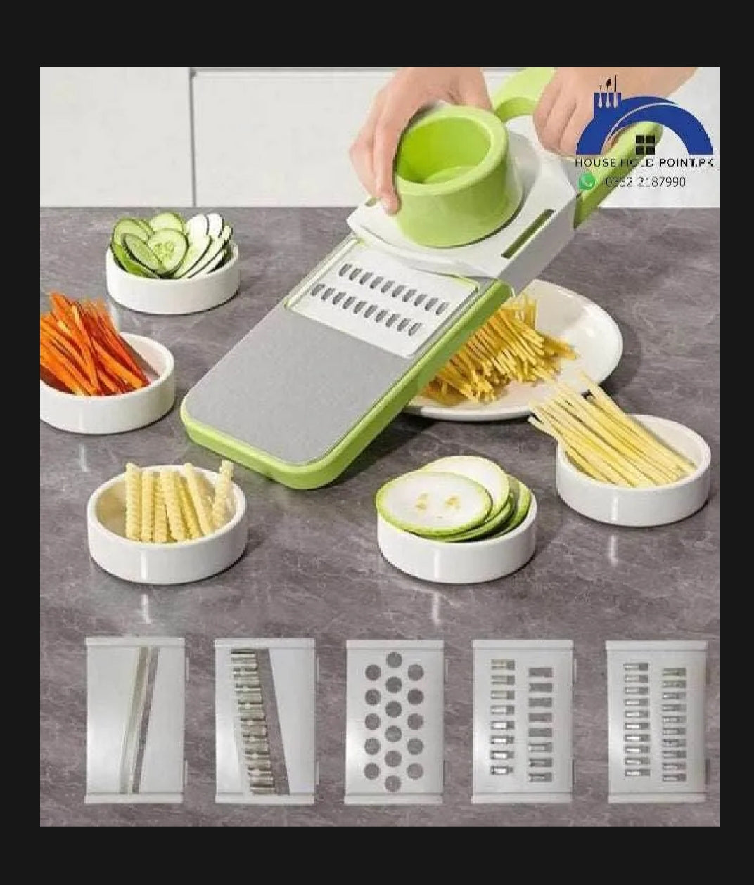6-in-1 Multi-Function Stainless Steel Vegetable Cutter & Mandoline Slicer with Safety Hand Guard