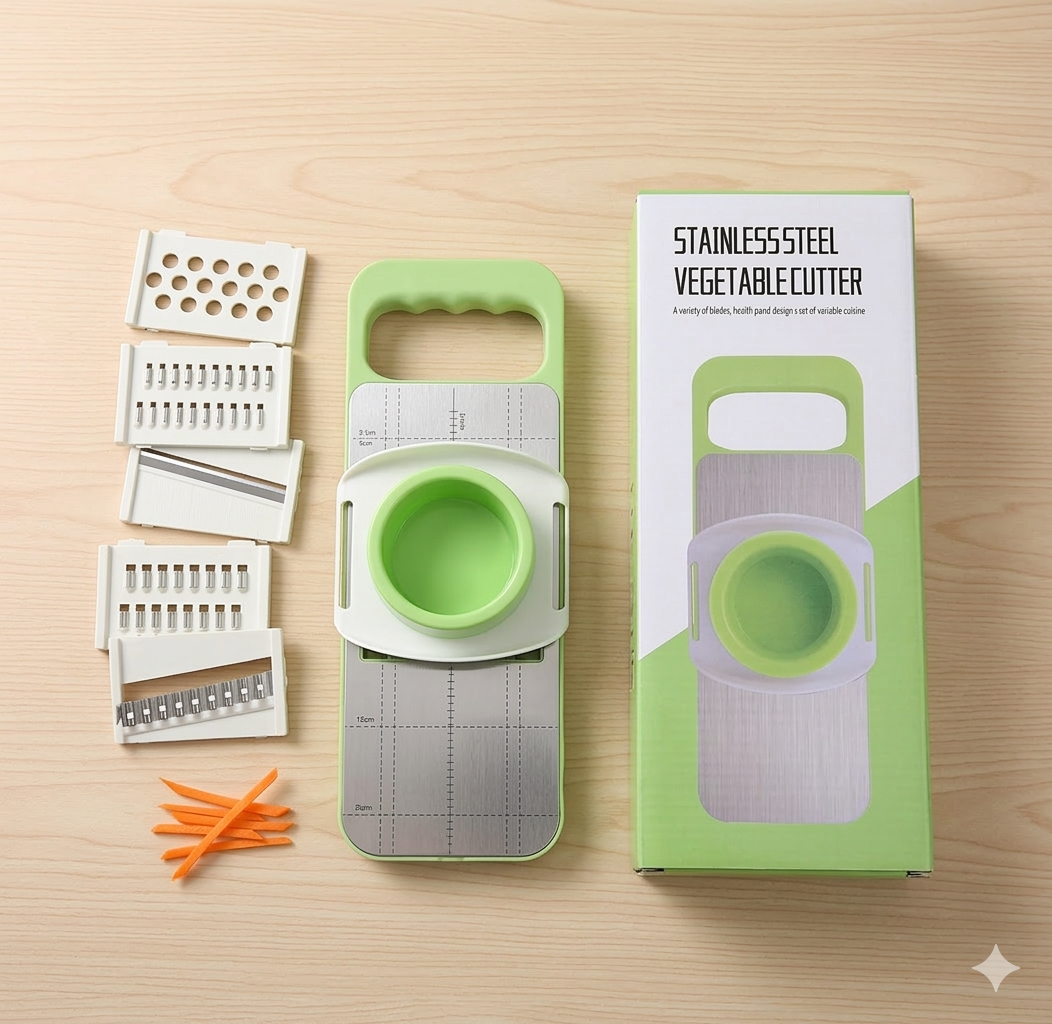 6-in-1 Multi-Function Stainless Steel Vegetable Cutter & Mandoline Slicer with Safety Hand Guard