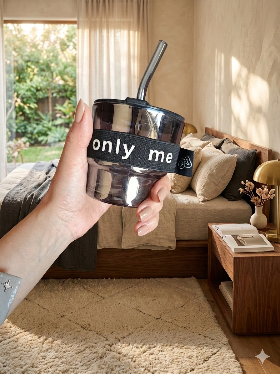 Aesthetic Glass Tumbler with Straw – "Only Me & You" Dual Design